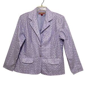 Vintage Embroidered Womens Blazer L Lilac Purple Spring Easter Mature Career